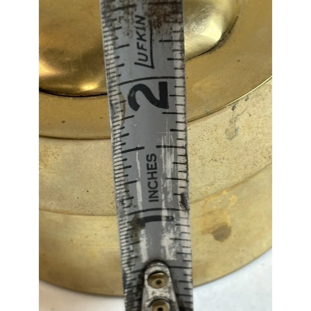 Brass Round Trinket Box Apple On Lid‎ Vintage Jewelry Valuable Storage 3
